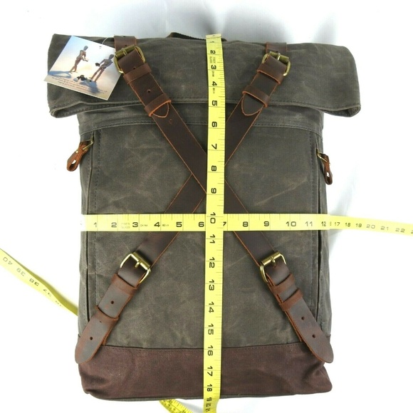 Waxed Canvas With Leather Trim Roll Top Backpack - Picture 7 of 8